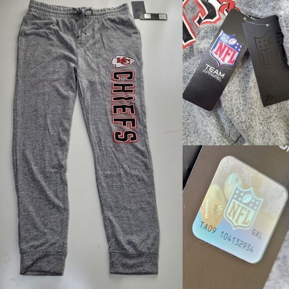 NEW L CHIEFS KANSAS CITY NFL SPELLOUT LOGO JOGGERS SWEATPANTS pockets LARGE NWT - Picture 1 of 12
